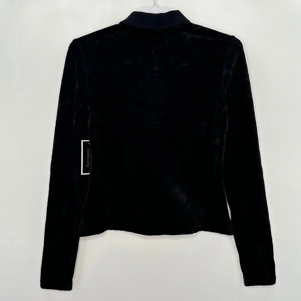 Juicy Couture Black Label Velour Long Sleeve Collar Shirt Medium Black Y2K Style